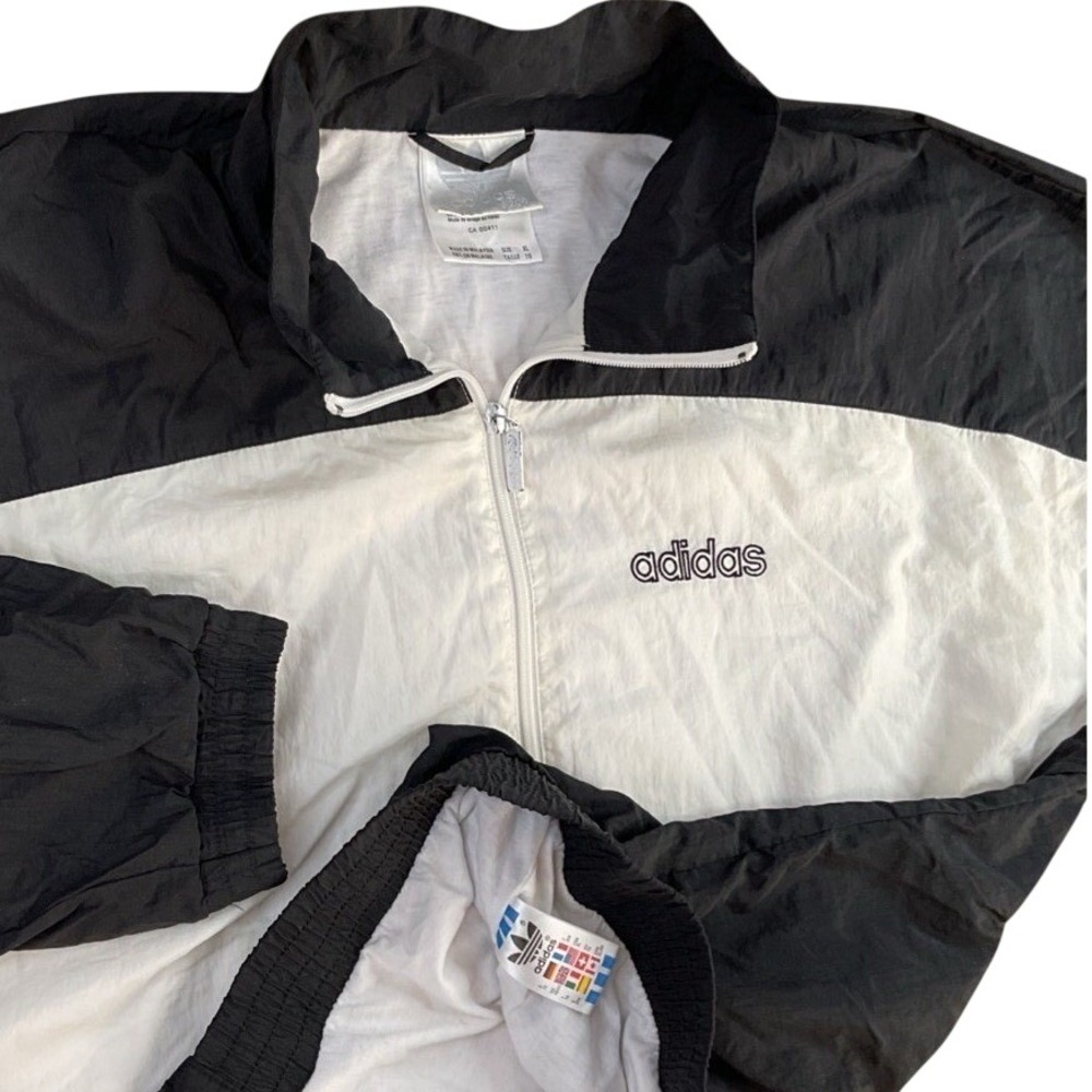Adidas Windbreaker Jacket Mens XL Vintage Nylon Colorblock Black White Nylon 90s